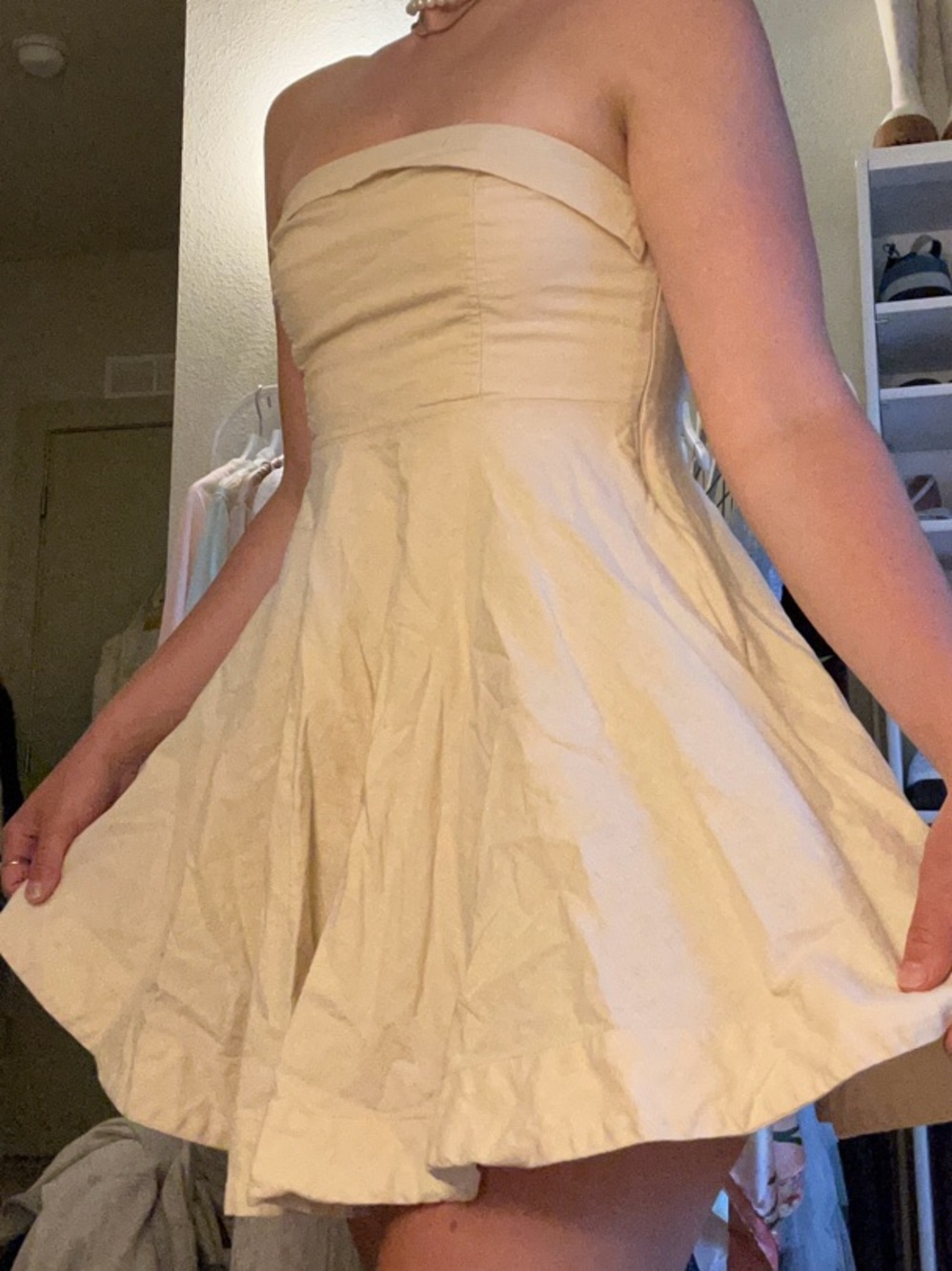 MABLE Strapless Cream Flared Mini Dress
